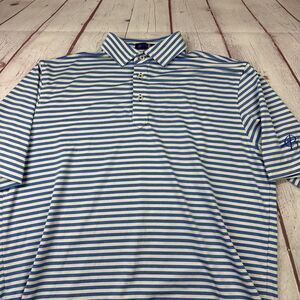 Stitch Golf Polo Shirt Mens Medium Blue White Striped Performance Stretch Knit